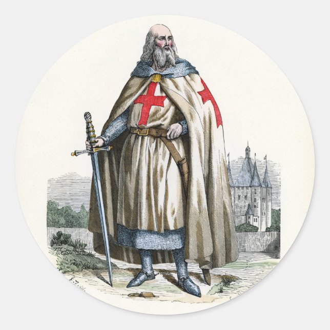 Adesivo Redondo Jacques de Molay - Cavaleiro Templário (Frente)