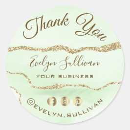 Adesivo Redondo Jade Green Agate Obrigado Classic Round Sticker