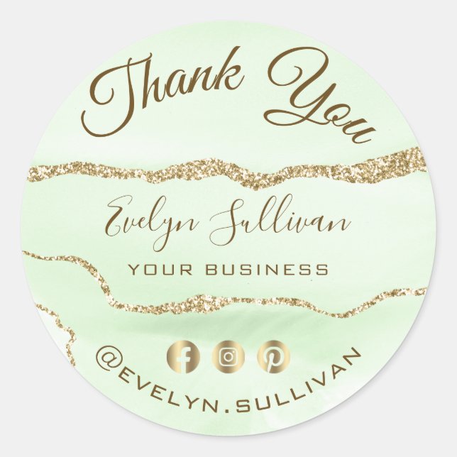 Adesivo Redondo Jade Green Agate Obrigado Classic Round Sticker (Frente)