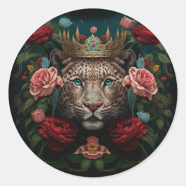 Adesivo Redondo Jaguar with Crown in Flowers Painting             