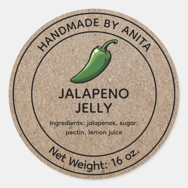 Adesivo Redondo Jalapeno Jelly Canning Jar Label Kraft Estilo de P (Frente)