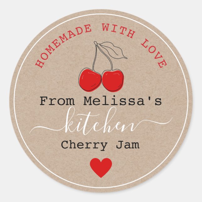 Adesivo Redondo Jam De Cereja Homemada Da Cozinha De Kraft (Frente)