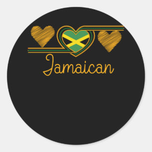 Adesivo Redondo Jamaican Love Jamaican Flag Three Heart Jamaica In