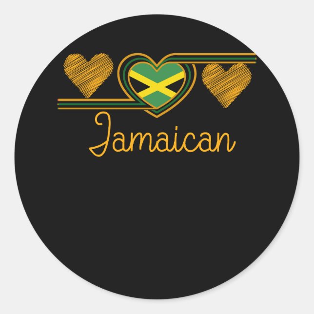 Adesivo Redondo Jamaican Love Jamaican Flag Three Heart Jamaica In (Frente)