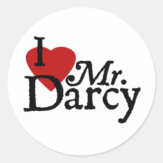 Adesivo Redondo Jane Austen, eu adoro o Sr. Darcy (Frente)