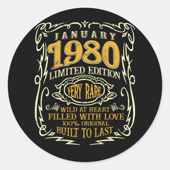 Adesivo Redondo Janeiro De 1980 42 Anos 42º Aniversário Construído (Frente)