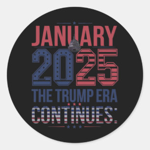 Adesivo Redondo Janeiro de 2025 A Era Da Trump Continua