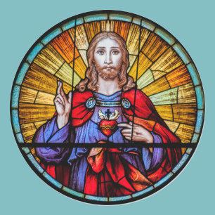 Adesivo Redondo Janela de Vidro Sagrado Coração de Jesus