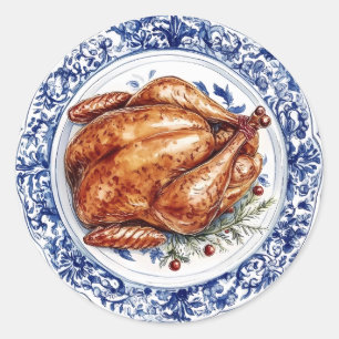 Adesivo Redondo Janta sobre uma tábua azul de chinês