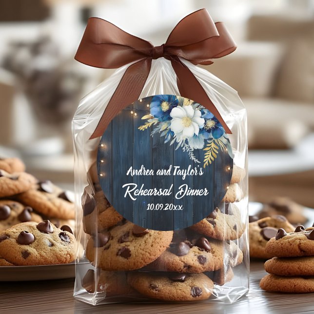 Adesivo Redondo Jantar de ensaio floral branco de madeira azul rús (Criador carregado)