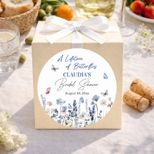 Adesivo Redondo Jantar de Noiva Borboletas Flores Silvestres Blueb