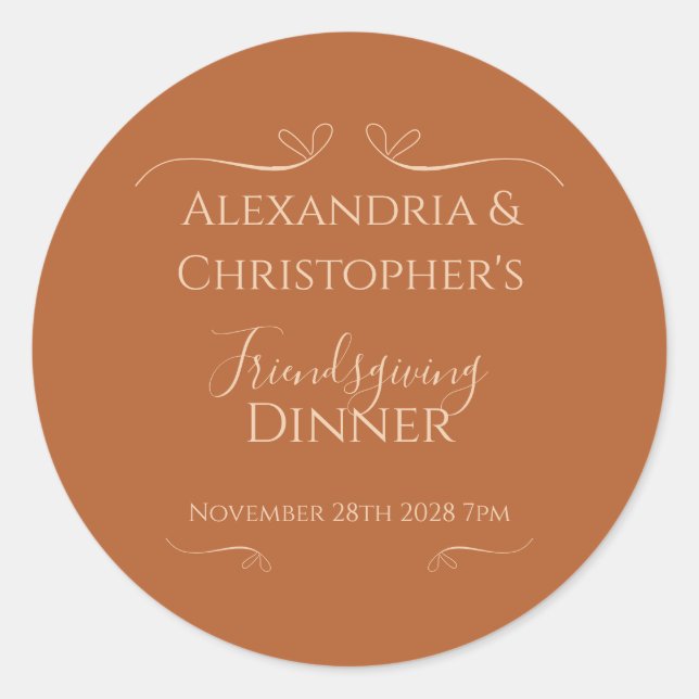 Adesivo Redondo Jantar Friendsgiving Chique Elegante (Frente)