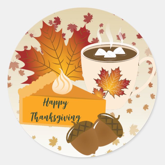 Adesivo Redondo Janto de Ação de Graças Cuisine Pumpkin Pie Hot Ch (Frente)