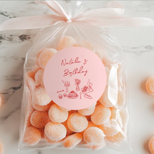 Adesivo Redondo Janto de Aniversário do Tableware Vermelho Rosa Ro (Criador carregado)