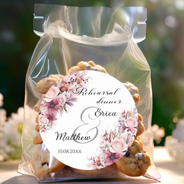 Adesivo Redondo Janto de ensaio Casamento Floral Dusty Pink Boho (Criador carregado)