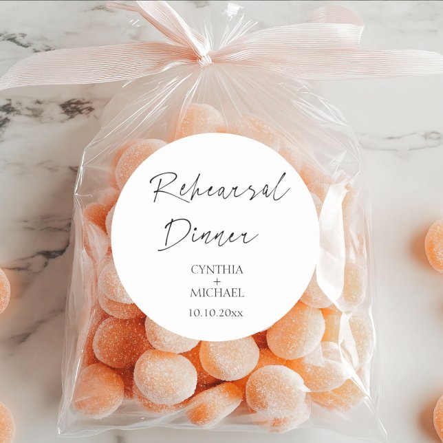 Adesivo Redondo Janto de ensaio de casamento de script simples (Criador carregado)