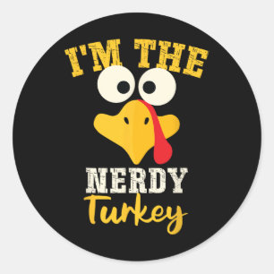 Adesivo Redondo Janto G de Ação de Graças da Família Nerdy Turkey