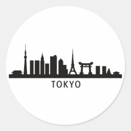 Adesivo Redondo Japan Cityscape Travel | Tokyo Skyline Silhouette