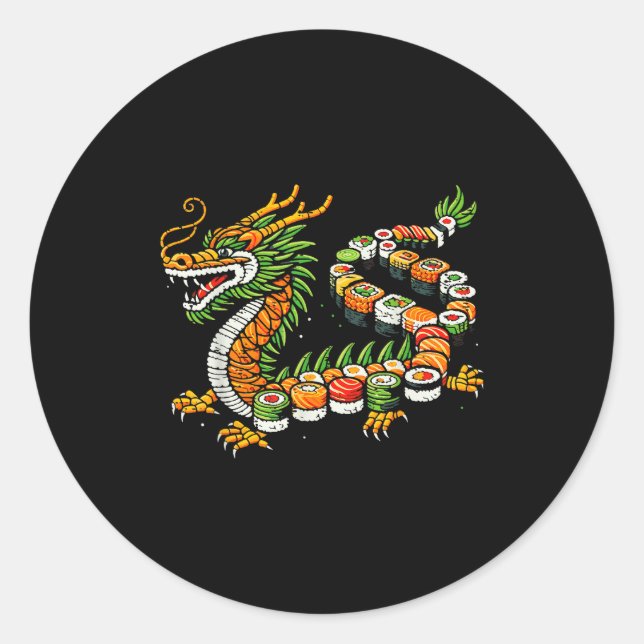 Adesivo Redondo Japanese Dragon Sushi Funny Japanese Food Art Men  (Frente)