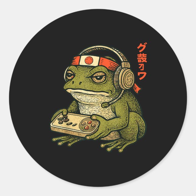 Adesivo Redondo Japanese Gamer Frog Art Men Women Boys Funny Vinta (Frente)