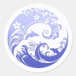 Adesivo Redondo Japanese Wave & Hibiscus Blue