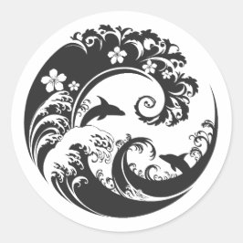 Adesivo Redondo Japanese Wave & Hibiscus charcoal black