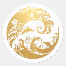 Adesivo Redondo Japanese Wave & Hibiscus Gold 