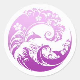 Adesivo Redondo Japanese Wave & Hibiscus Purple