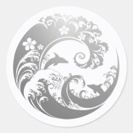 Adesivo Redondo Japanese Wave & Hibiscus Silver