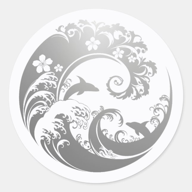 Adesivo Redondo Japanese Wave & Hibiscus Silver (Frente)