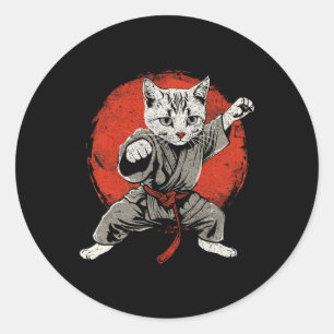Adesivo Redondo Japão Cat Arts marciais Karate Ukiyo-e Taekwondo J