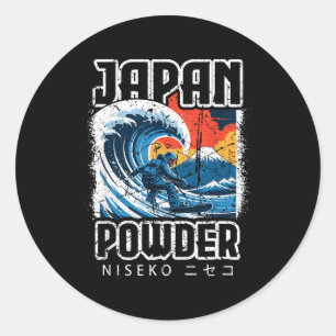 Adesivo Redondo Japão hokusai snowboarding niseko japonês katakan