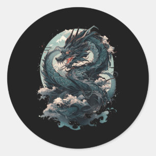 Adesivo Redondo Japonês - Aestic Dragon Japonês Art Japan Tatto