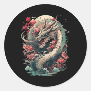 Adesivo Redondo Japonês - Aestic Dragon Japonês Art Japan Tatto