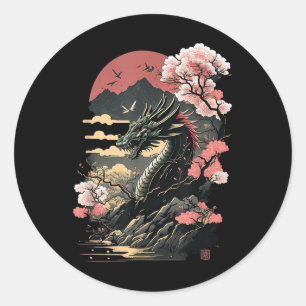 Adesivo Redondo Japonês - Aestic Dragon Japonês Art Japan Tatto