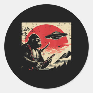 Adesivo Redondo Japonês Bigfoot Samurai Ufo Vintage Sasquatch Men