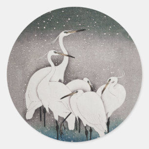 Adesivo Redondo Japonês Egrets Koson Cranes Winter Snow