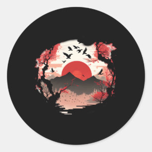 Adesivo Redondo Japonês Inspirado Em Sakura Com Trabalho Do Sol De