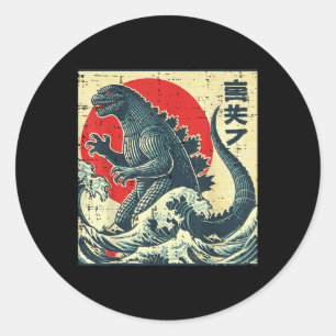 Adesivo Redondo Japonês Kaiju Monster Waves Retro Ukiyo Art Women