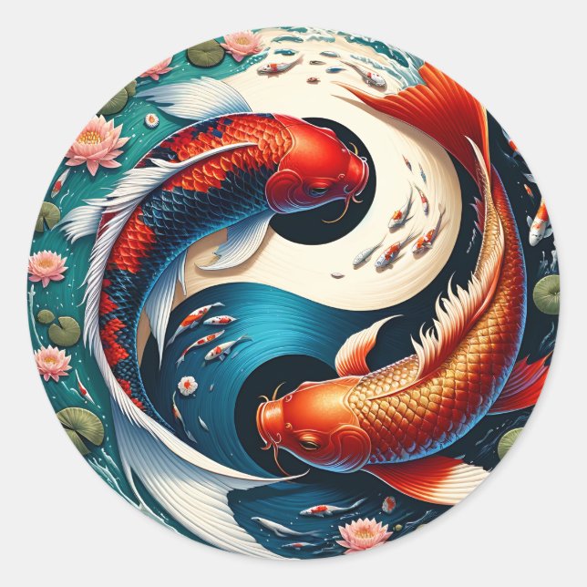 Adesivo Redondo Japonês Koi Fish Yin Yang (Frente)