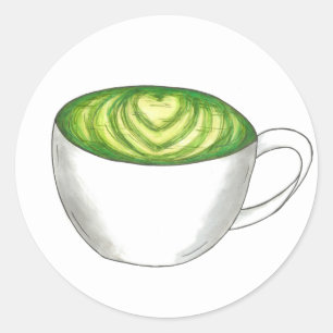 Adesivo Redondo Japonês Matcha Green Tea Latte Teacup Foodie