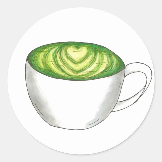 Adesivo Redondo Japonês Matcha Green Tea Latte Teacup Foodie (Frente)