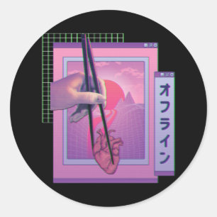 Adesivo Redondo Japonês Offline Vaporwave Aestético Sad Heart