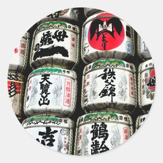 Adesivo Redondo Japonês Sake Barrels (Frente)