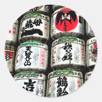 Adesivo Redondo Japonês Sake Barrels