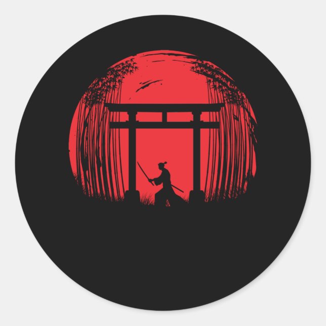 Adesivo Redondo Japonês Samurai Fighter Silhouette Warrior Japão (Frente)