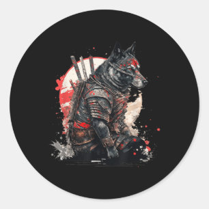 Adesivo Redondo Japonês Samurai Ninja Dog Kawaii Tattoo Graphic