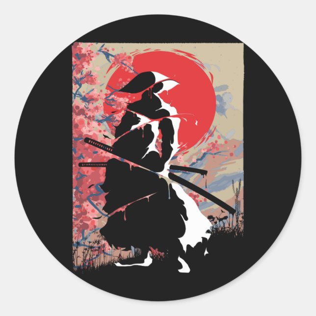 Adesivo Redondo Japonês Samurai Warrior Japão Bushido Swordsman (Frente)