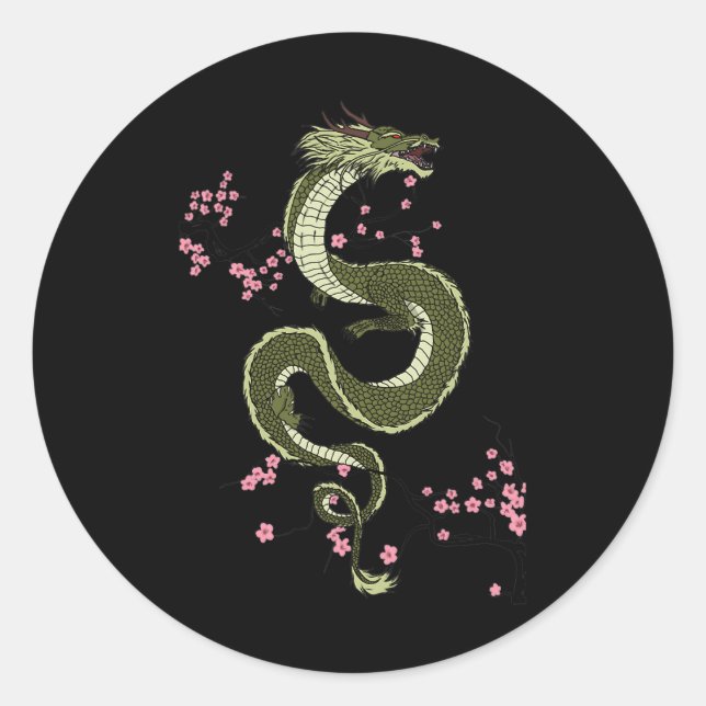 Adesivo Redondo Japonês Tokyo Dragon Asian retrô estilo 80 3 (Frente)