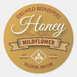 Adesivo Redondo Jar de Mel Não Filtrado Icon de Abelhas